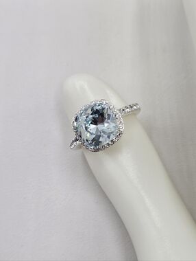 Swarovski Crystal Elements Silver Statement Ring Light Aquamarine Blue Size 6.75